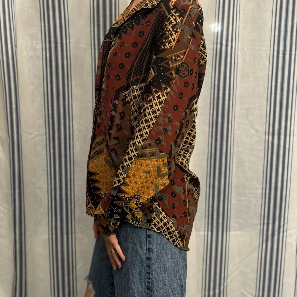 Vintage-Inspired Patchwork Button Down Shirt - image 2